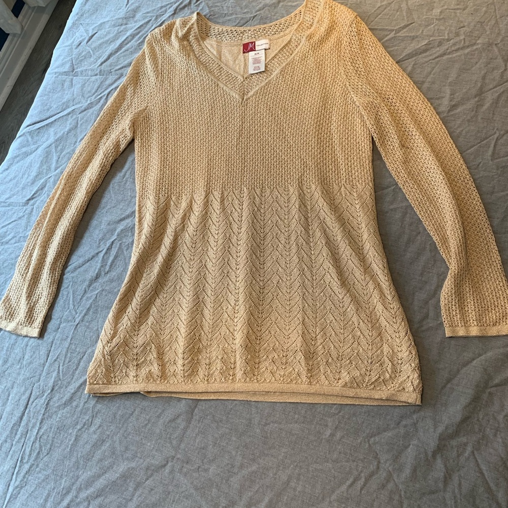 JM Collection sparkly Tan V-Neck Sweater